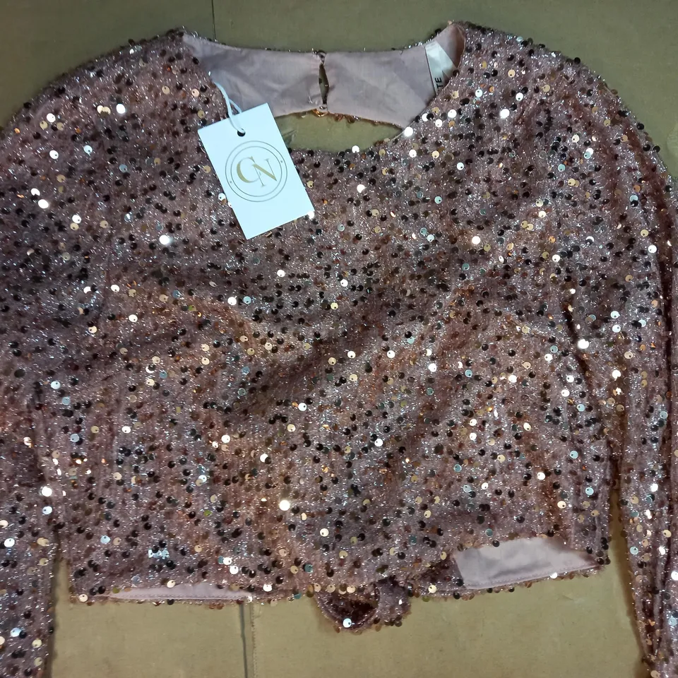CAROLINE NICHOLLS SEQUIN ROSE GOLD TIE BACK TOP SIZE M