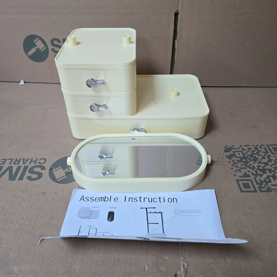 BOX OF 7 X JEWELRY BOX ORGANIZER WITH MIRROR AND DRAWER, WITH ASSEMBLEY INSTRUCTIONS BOXED