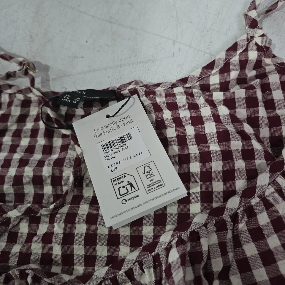WOMEN’S GINGHAM SLEEVELESS TOP, BURGUNDY & WHITE CHECK, UK 18