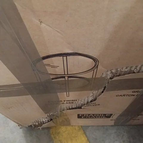 BOXED BRASS FINISH CLEAR GLASS TABLE (1 BOX)