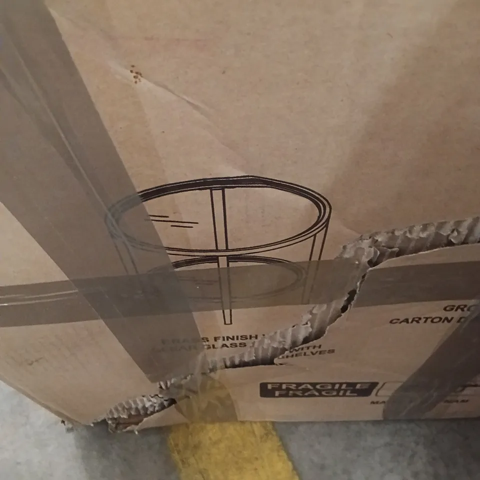 BOXED BRASS FINISH CLEAR GLASS TABLE (1 BOX)