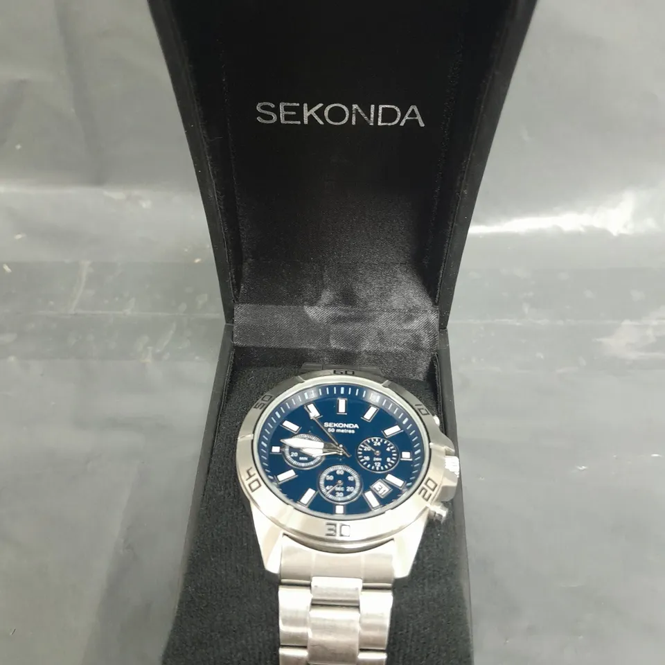 SEKONDA BLUE DIAL STAINLESS STEEL CHRONOGRAPH WATCH