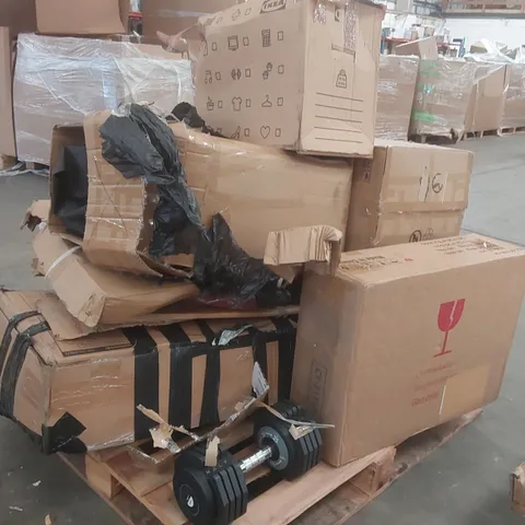 PALLET CONTAINING A LARGE QUANTITY OF ASSORTED ITEMS INCLUDING: DUMBELL, TRAMPOLINE PARTS ECT