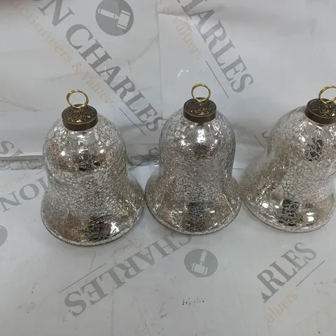 ALISON CORK SET OF 3 PRE-LIT MERCURY GLASS BELLS SILVER MEDIUM