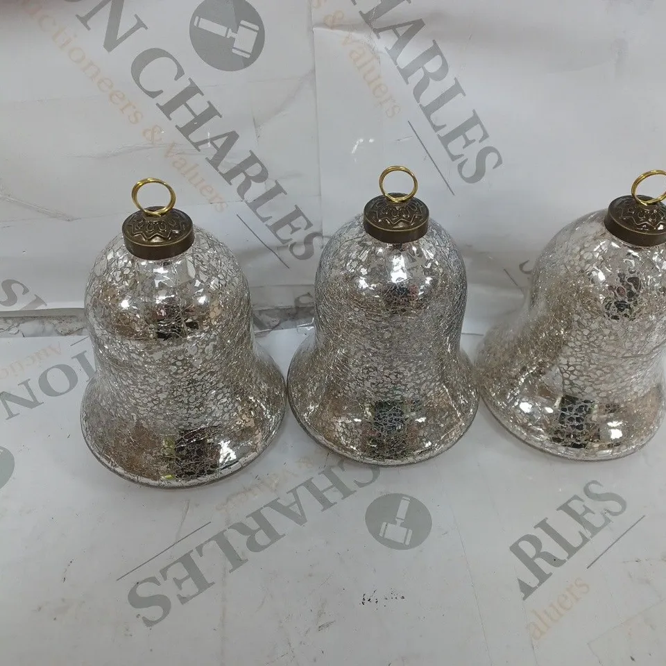 ALISON CORK SET OF 3 PRE-LIT MERCURY GLASS BELLS SILVER MEDIUM