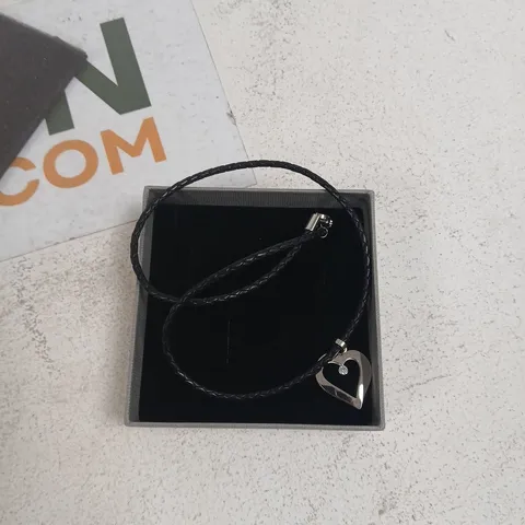 FIRETTI HEART CHARM BRACELET ON BLACK BRAIDED CORD – BOXED