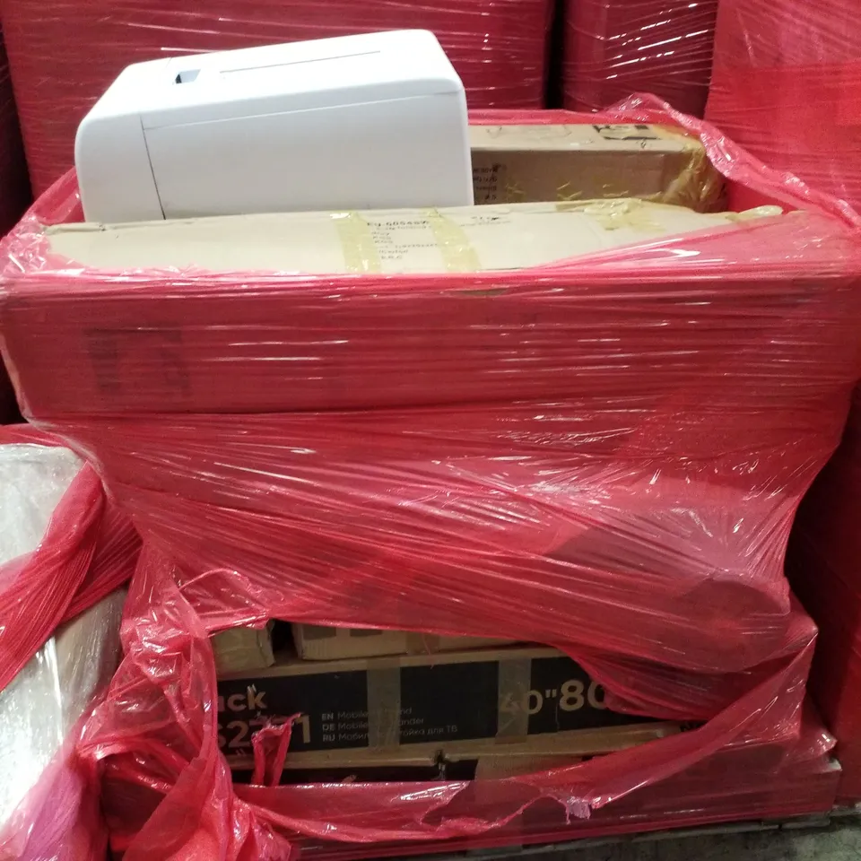 PALLET CONTAINING ASSORTED PRODUCTS INCLUDING MOBILE TV STAND, 3*3M FOLDING GAZEBO WITH SIDEWALL & SHREDDER