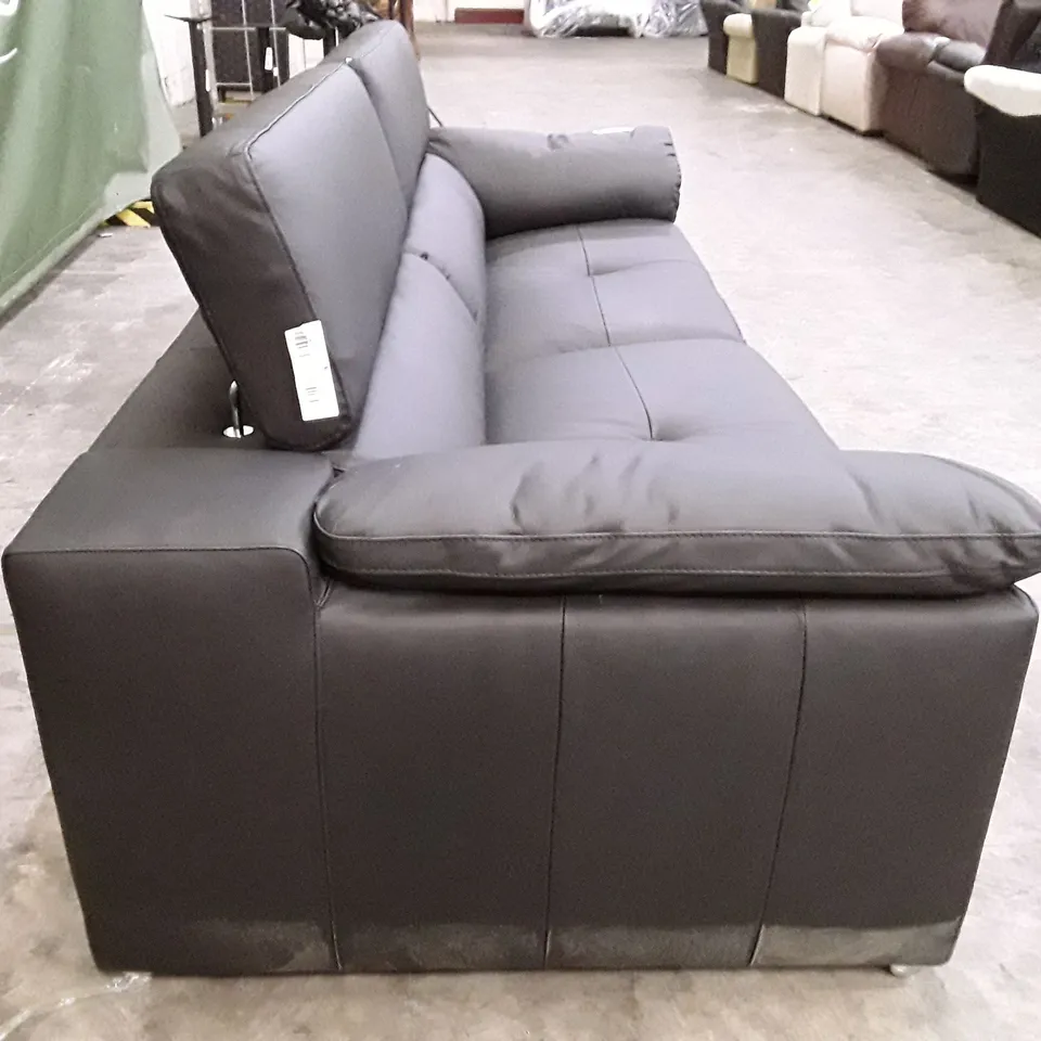 DESIGNER 4 SEATER SOFA WITH ADJUSTABLE HEADREST - BLACK LEATHER 
