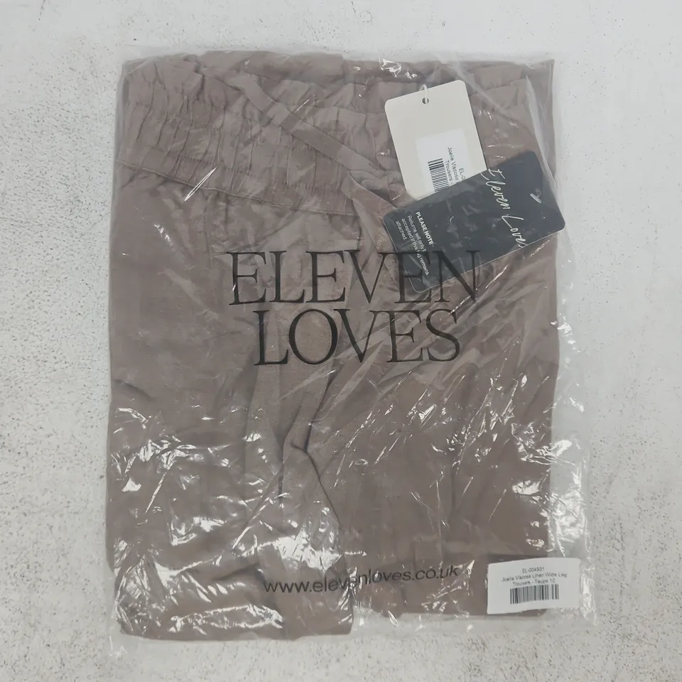 BAGGED ELEVEN LOVES JOELLE VISCOE LINEN WIDE LED TROUSERS IN TAUPE SIZE 10