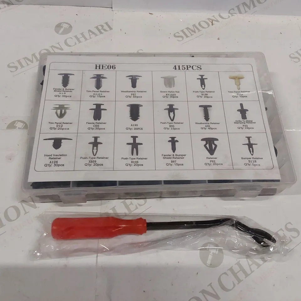 BOXED 415 PCS CAR FENDER CLIPS KIT, 18 SIZES PUSH BUMPER FASTENER RIVET CLIPS, PLASTIC RIVETS RETAINERS PANEL BUMPER FASTENER KIT WITH CONTAIN BOX (1 BOX)