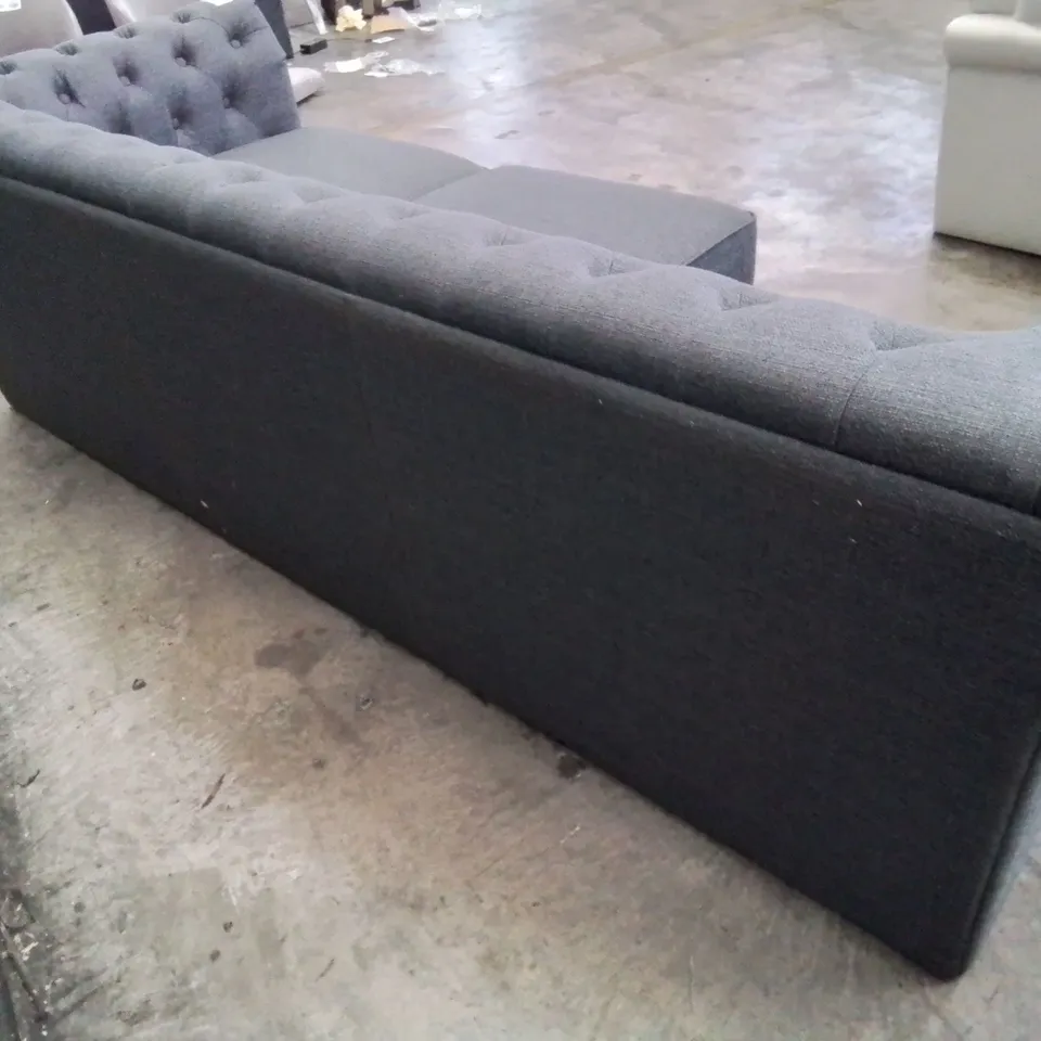 DESIGNER THREE SEATER CHESTERFIELD STYLE SOFA CHARCOAL FABRIC 