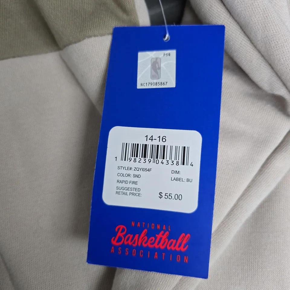 NBA HOODIE – YOUTH SIZE 14-16, BEIGE WITH TAN STRIPE, MADE IN EGYPT