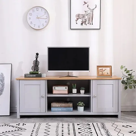 BOXED FURNITUREHMD 2 DOOR TV STAND CABINET WITH OPEN SHELVES