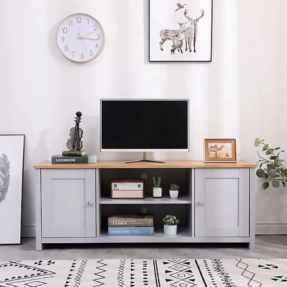 BOXED FURNITUREHMD 2 DOOR TV STAND CABINET WITH OPEN SHELVES