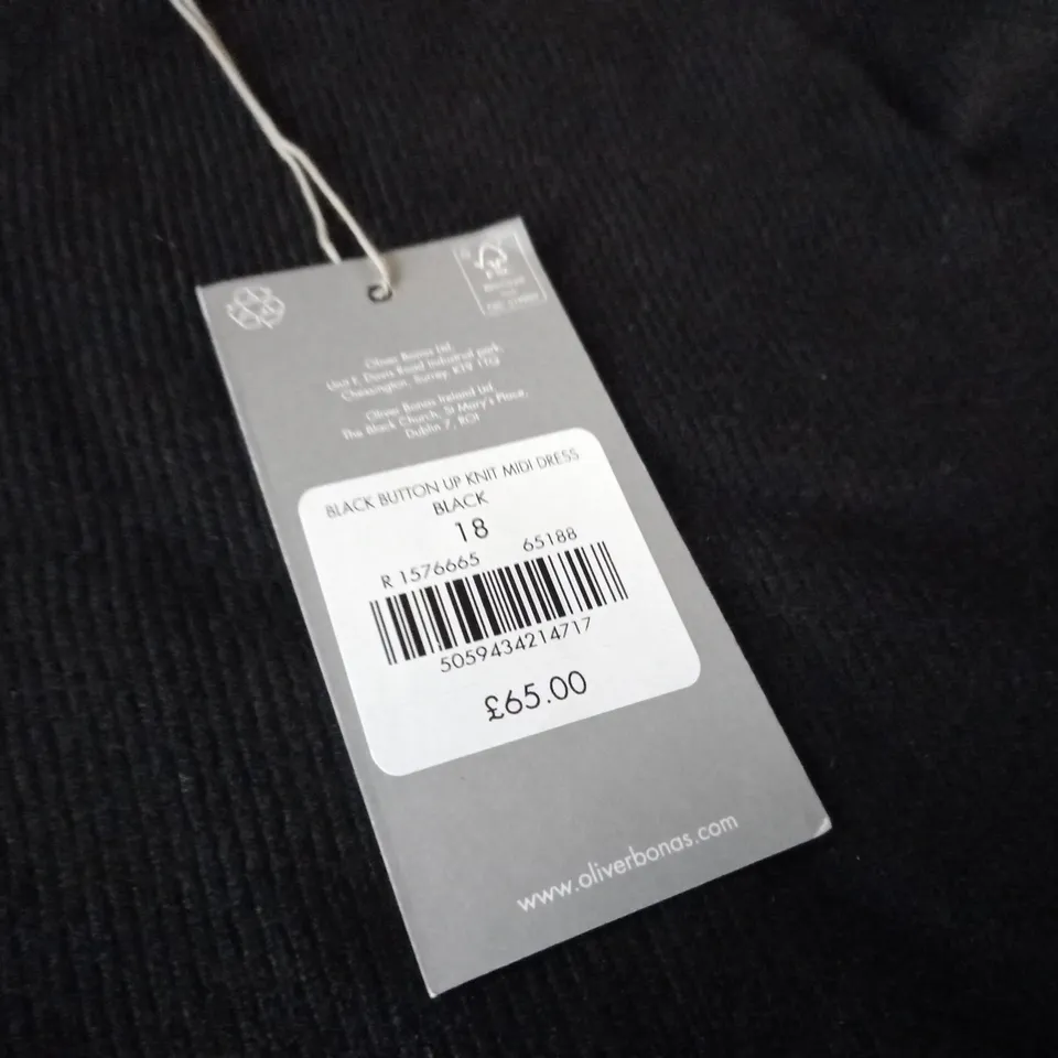 oliver bonas black button up knit midi dress in black - 18