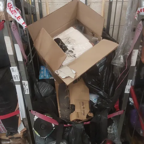 CAGE CONTAINING A LARGE QUANTITY OF ASSORTED ITEMS INCLUDING: LONG REACH PICK UP TOOL, SUITCASE ECT - CAGE NOT INCLUDED