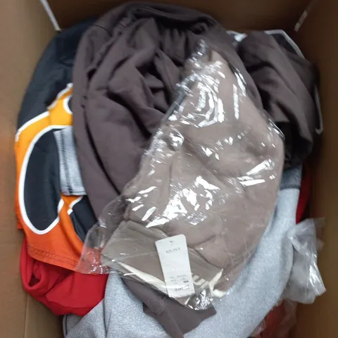 LARGE BOX OF APPROXIMATELY 25 ASSORTED CLOTHING ITEMS IN VARIOUS COLOURS, STYLES AND SIZES - COLLECTION ONLY