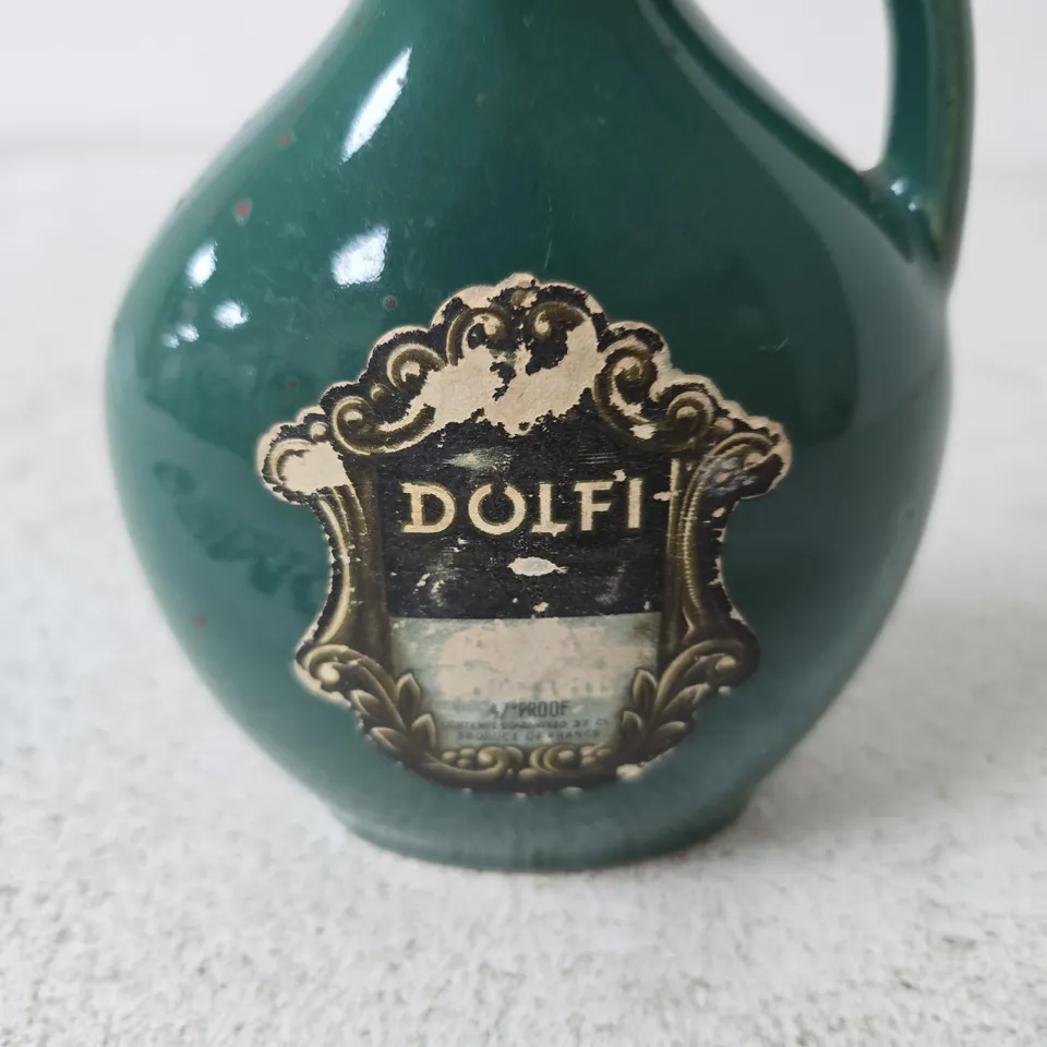 DOLFI CERAMIC DECANTER WITH DUCK STOPPER – MADE IN FRANCE, GREEN GLAZE
