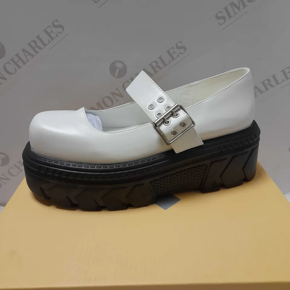 KOI VERITAS STOMPER BUCKLE SHOES, WHITE PU - SIZE 6