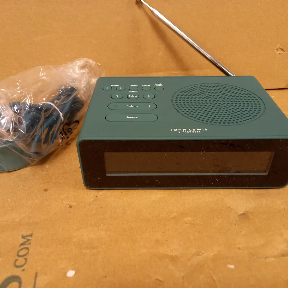 JOHN LEWIS ANYDAY DAB+/FM DIGITAL ALARM CLOCK RADIO - DARK SAGE GREEN