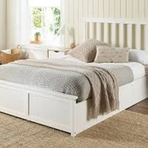 BOXED ASPIRE FURNITURE SMALL DOUBLE WHITE WOODEN OTTOMAN BED (2 BOXES)