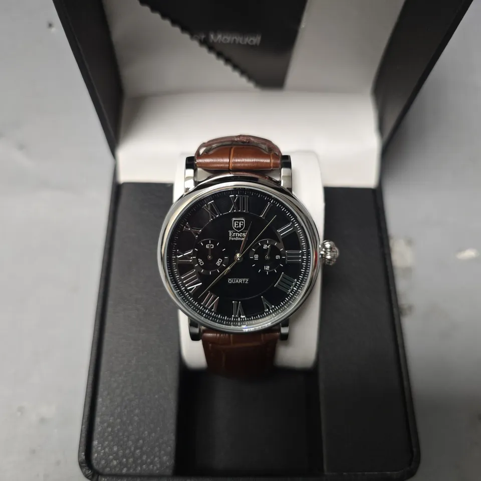 ERNEST FERDINAND WATCH – FUNCTIONING SUB DIALS – LEATHER STRAP –  GIFT BOX