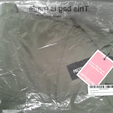 PRETTY LITTLE THING SPORT SCULPT HIGH WAIST FLARE YOGA PANTS IN OLIVE SIZE 8