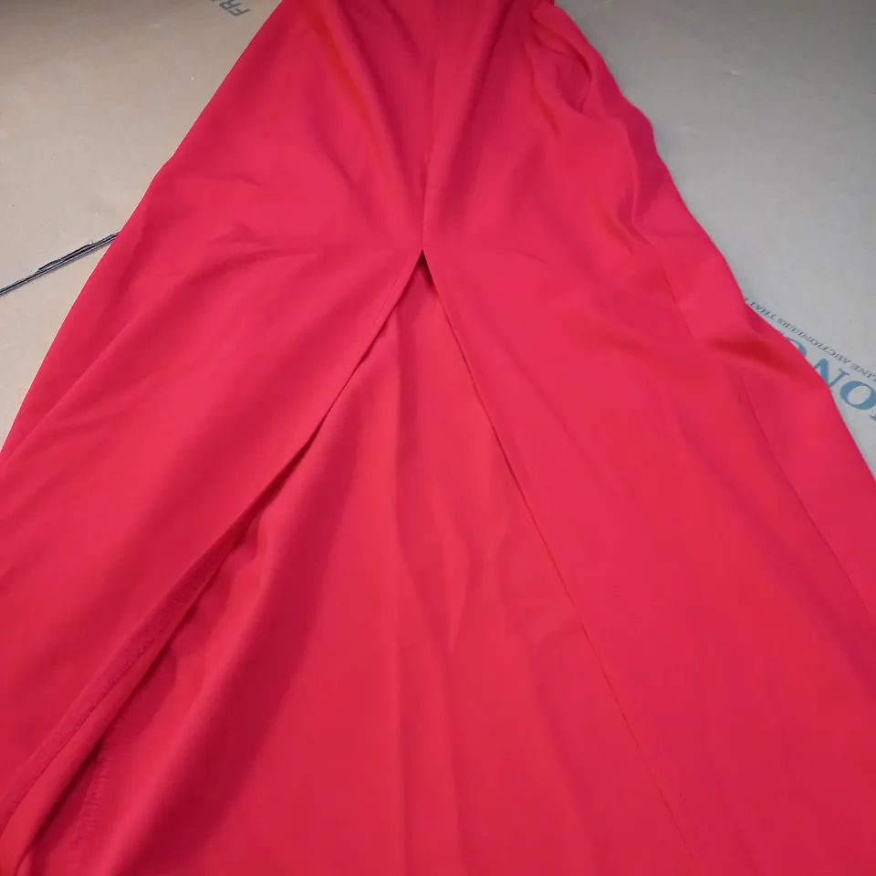 VESPER ONE SHOULDER VIBRANT RED CUT OUT/HIGH SLIT MAXI DRESS - SIZE 8