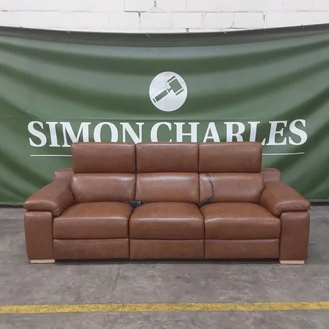 QUALITY DESIGNER ITALIAN MADE RICCARDO 3 SEATER ELECTRIC RECLINING LEATHER SOFA - BRANDY