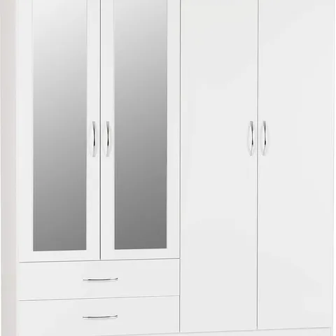 BOXED SECONIQUE NEVADA 4 DOOR 2 DRAWER WARDROBE - WHITE GLOSS (3 BOXES)