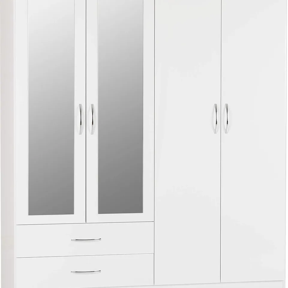 BOXED SECONIQUE NEVADA 4 DOOR 2 DRAWER WARDROBE - WHITE GLOSS (3 BOXES)
