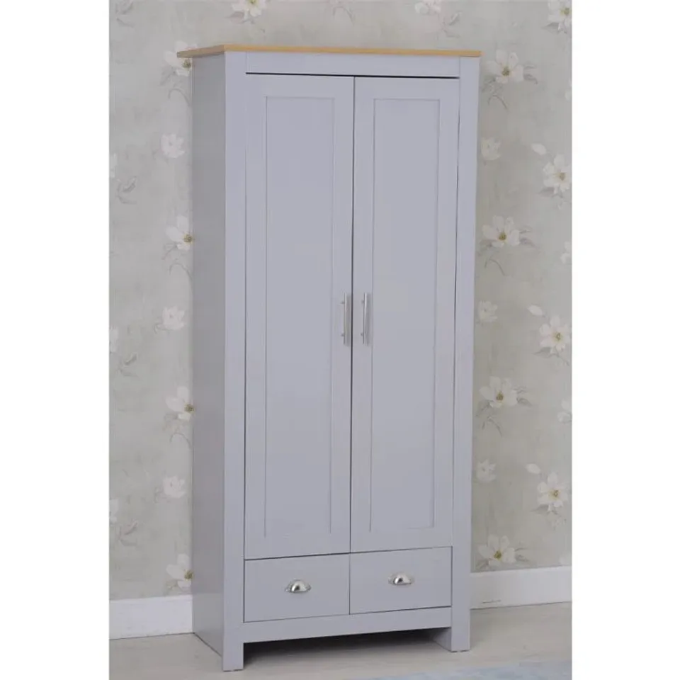 BOXED ANNIERUTH 2 DOOR WARDROBE - GREY & OAK (3 BOXES)