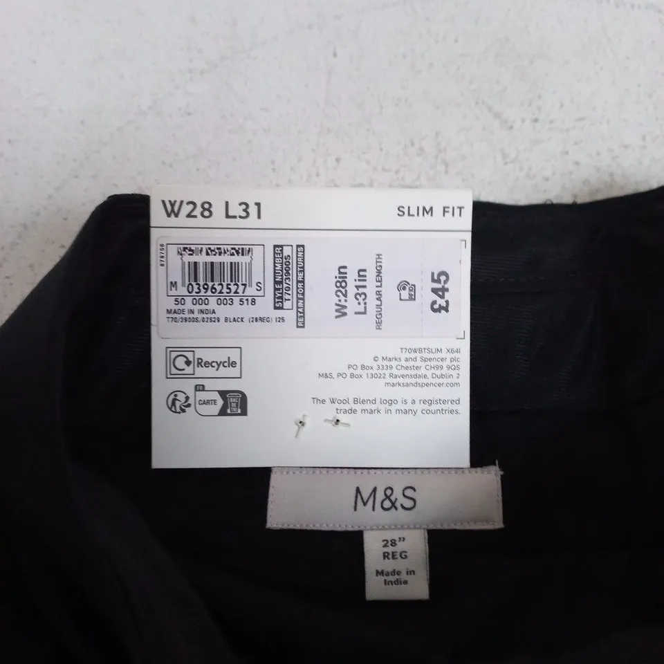 M&S WOOL BLEND TROUSERS – SLIM FIT, 28W X 31L