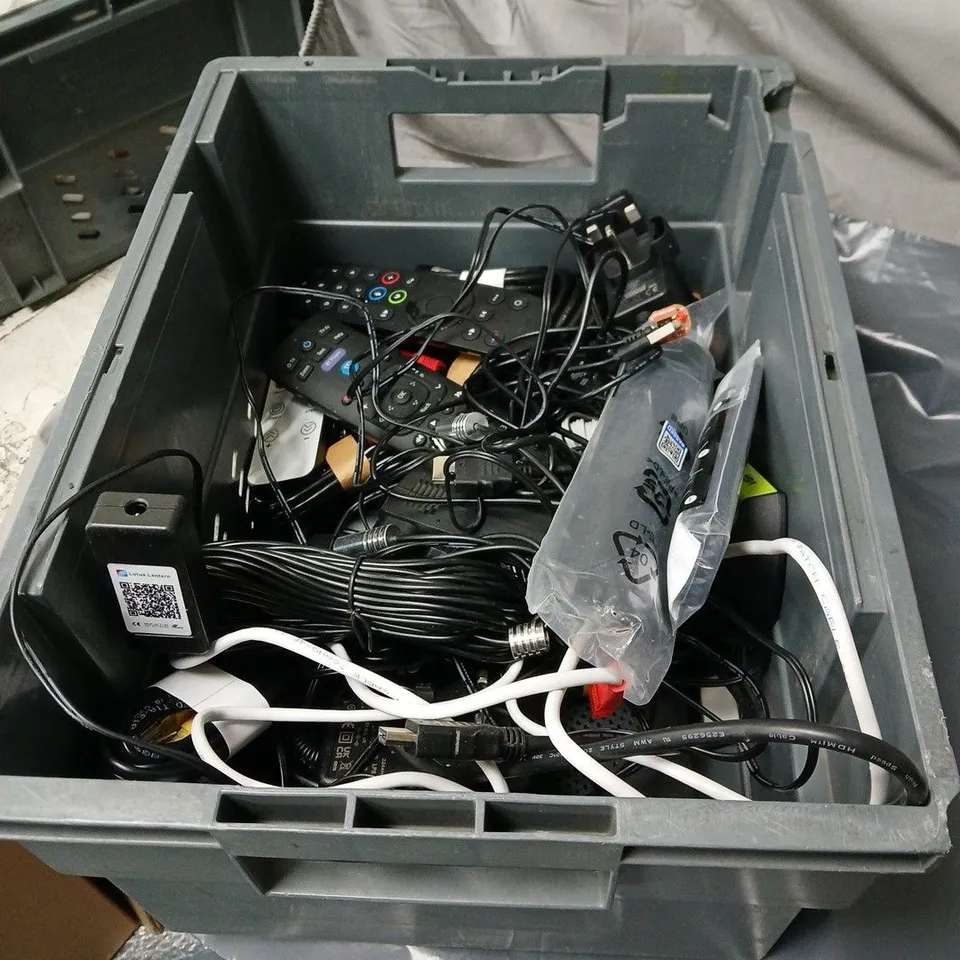 APPROXIMATELY 15 ASSORTED ITEMS TO INCLUDE ROUTERS, REMOTE CONTROLS, PLUGS ETC