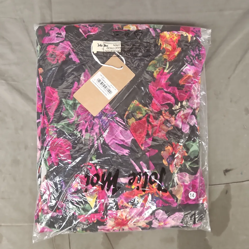 BAGGED JOLIE MOI LONG SLEEVE PRINTED LACE MIDAXI DRESS IN PURPLE FLORAL SIZE 14