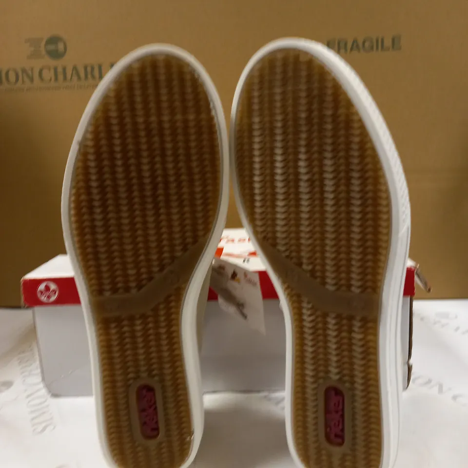 BOXED PAIR OF RIEKER GOLD METALLIC TRAINERS - SIZE 6