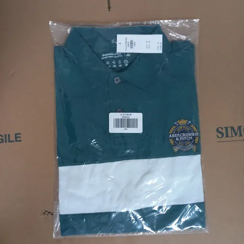 ABERCROMBIE & FITCH DON'T SWEAT IT EMBROIDERED POLO IN GREEN AND WHITE SIZE L