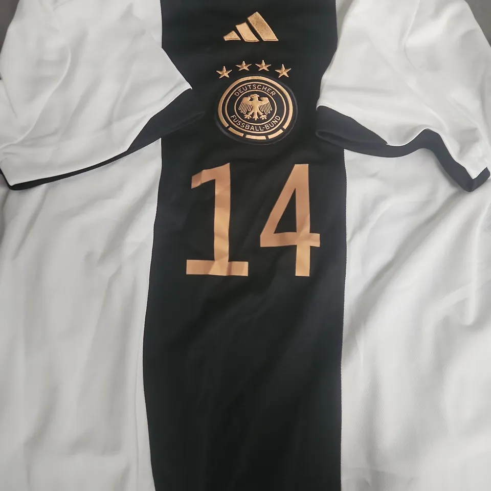 GERMANY NATIONAL TEAM ADIDAS FOOTBALL SHIRT – WHITE WITH BLACK PANEL, NO. 14