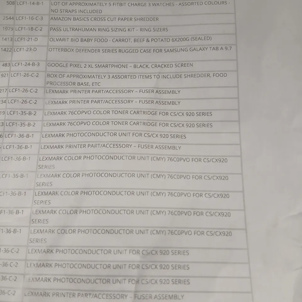 CAGE OF APPROXIMATELY 20 ASSORTED PRODUCTS TO INCLUDE; GOOGLE PIXEL 3A MOBILE, GUILDHALL SQUARE CUT FOLDERS AND LEXMARK PHOTOCONDUCTOR UNIT