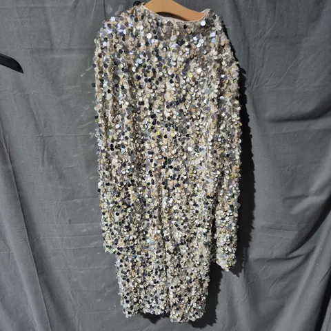 MV LIMITED SEQUIN DRESS – SILVER & GOLD DISC EMBELLISHMENT- UK SIZE 18