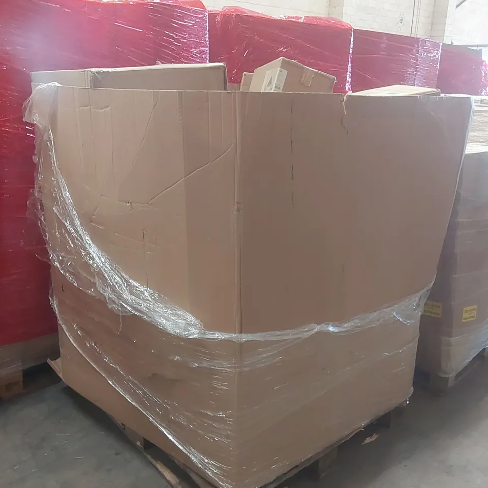 PALLET CONTAINING A VERY LARGE QUANTITY OF ASSORTED DESIGNER LIGHTING PRODUCTS INCLUDING: HURRICANE PENDANTS, LOGAN WALL LIGHT, PENDANT SHADE ECT