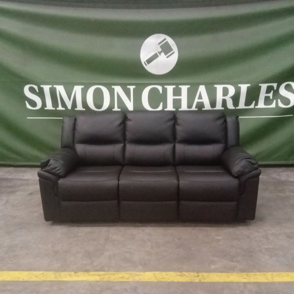 ALBION LUXURY FAUX LEATHER 3 SEATER HIGH BACK MANUAL RECLINER SOFA - BLACK RRP £749