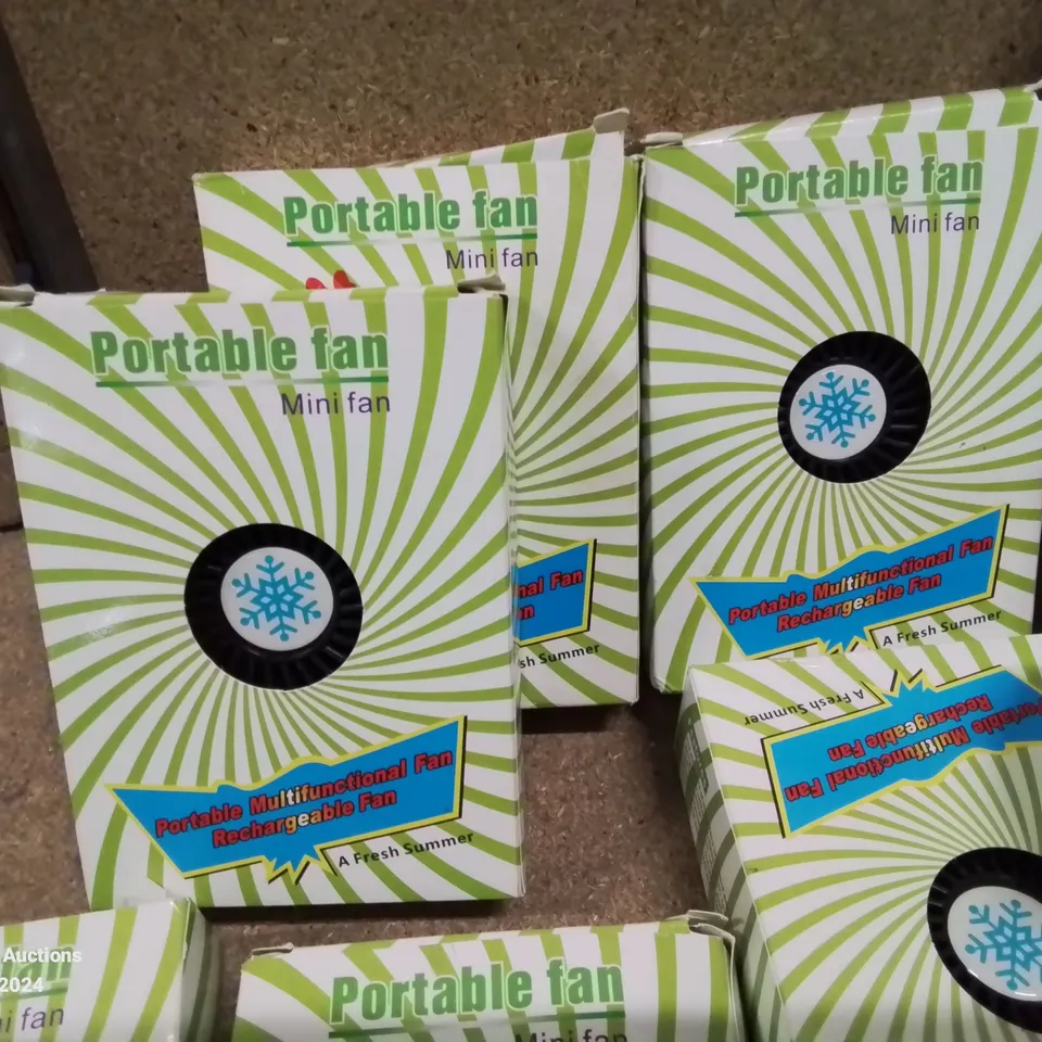 MIXED LOT CONTAINING LARGE AMOUNT OF POTABLE FANS AND A5 STUD WALLET.