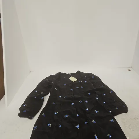 NOBODY'S CHILD BLACK FLORAL DRESS – UK 12 (EU 40, USA 8) MADE IN INDIA