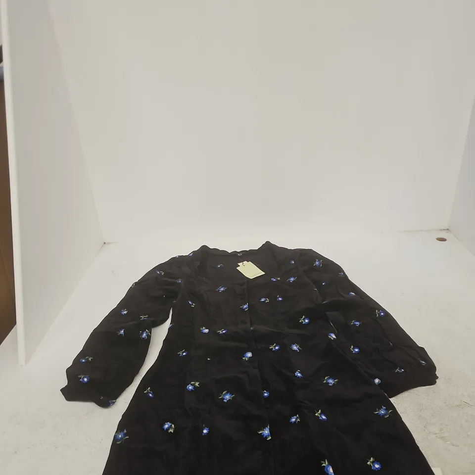 NOBODY'S CHILD BLACK FLORAL DRESS – UK 12 (EU 40, USA 8) MADE IN INDIA