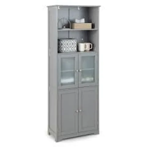 BOXED COSTWAY 6-TIER FREESTANDING BATHROOM CABINET WITH 2 OPEN COMPARTMENTS & ADJUSTABLE SHELVES - GREY