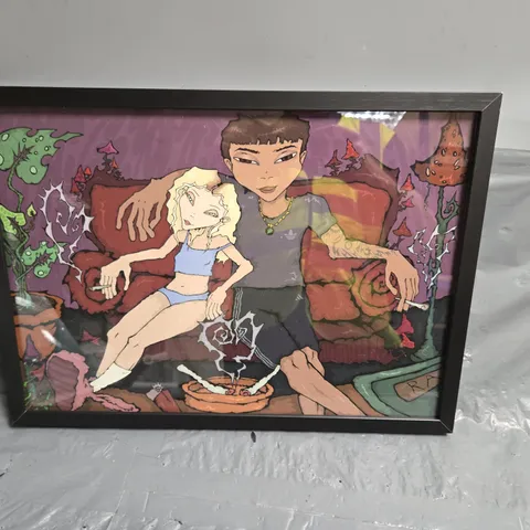 FRAMED CONTEMPORARY ART PRINT – STYLIZED COUPLE ON SOFA