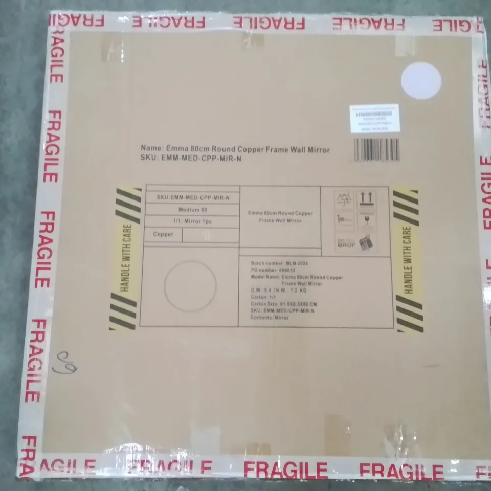 BOXED ALCANTERA ROUND METAL FRAME WALL MIRROR SIMPLE AND ELEGANT MODERN (1 BOX)
