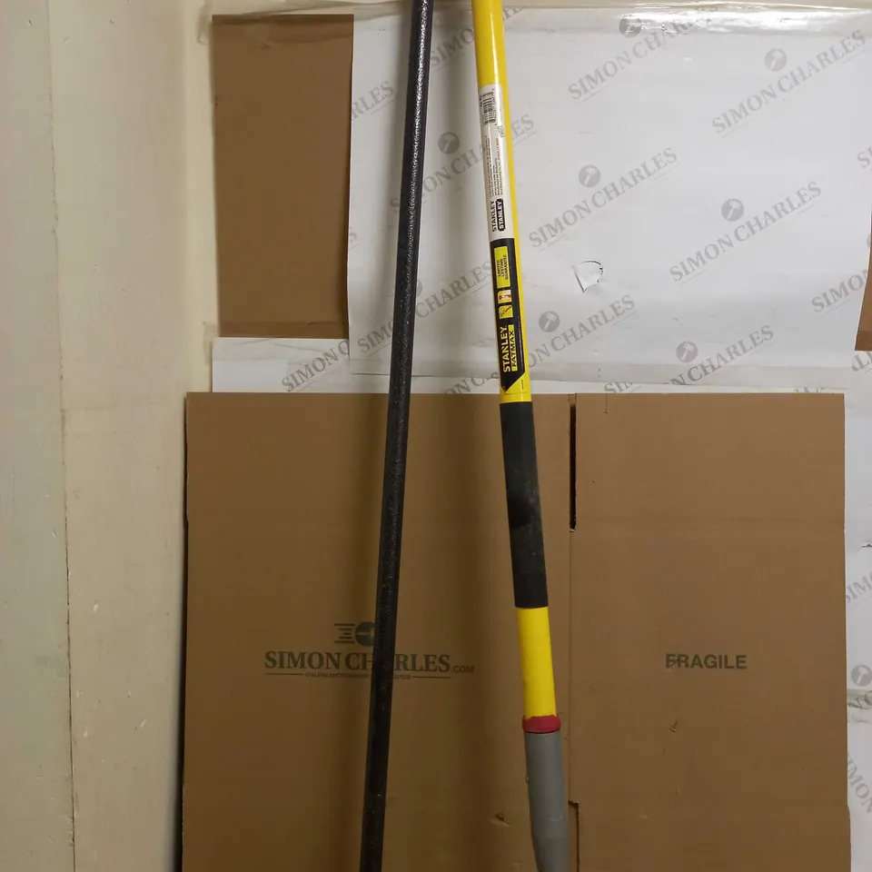 BLACK METAL RAKE AND STANLEY FATMAX GARDEN HOE
