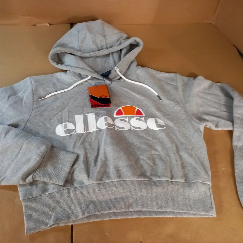 ELLESSE CROPPED LIGHT GREY HOODIE - UK 12